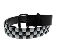 Unisex 3 Row Pyramid Studded Belt Bicolour Black and White Check Checkered Chessboard