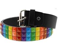 Unisex 3 Row Rainbow Colour Stripe Pride Pyramid Studded Belt Punk Goth One Size