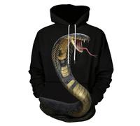 Unisex 3D Casual Pullover Hoodie, 3D King Cobra Hooded for Men Women, Wildlife Printed Long Sleeve Couple Sweatshirts with Pockets for Autumn Winter Tops S