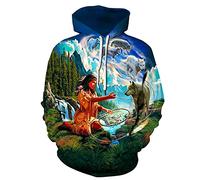 Unisex 3D Digital Print Hoodies Native American Indian Pullover Personalised Long Sleeve Sweatshirt Men/Women Novelty Streetwear Drawstring with Pocket