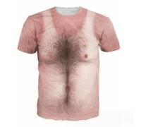 Unisex 3D Hairy Chest Art Printed Crewneck Hilarious T-Shirts Originality Streetwear Top Graphic Novelty Short Sleeve Tees, Pink, Medium