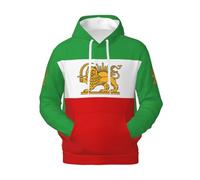 Unisex 3D Iranian Lion and Sun Flag Hoodie - Men Women Drawstring Pullover Free National Flag Elements Hooded Sweatshirts, Spring Oversize Loose Long Sleeve Sport Tops