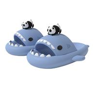 Unisex 3D Panda Shark Slides, Non-Slip Beach & Home Sandals, Platform Cushioned Sole, Shower Shoes Indoor Outdoor (Mist Blue, Adult, Women, 3, Numeric Range, UK Footwear Size System, 3.5, Medium)