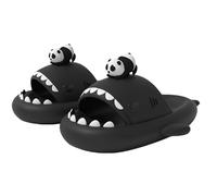 Unisex 3D Panda Shark Slides, Non-Slip Beach & Home Sandals, Platform Cushioned Sole, Shower Shoes Indoor Outdoor (Black, Adult, Men, 6, Numeric Range, UK Footwear Size System, 6.5, Medium)