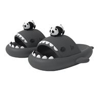 Unisex 3D Panda Shark Slides, Non-Slip Beach & Home Sandals, Platform Cushioned Sole, Shower Shoes Indoor Outdoor (Charcoal Gray, Adult, Women, 3, Numeric Range, UK Footwear Size System, 3.5, Medium)