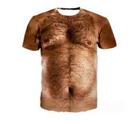 Unisex 3D Print Furry Chest Crew Neck T Shirt Funny Originality Streetwear Graphic Top Novelty Short Sleeve, Cte124, L