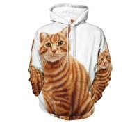 Unisex 3D Print Hoodies Tabby Cat Pullover Hoodie Animal Portraits Long Sleeve Sweatshirts with Kangaroo Pocket for Men Women Orange