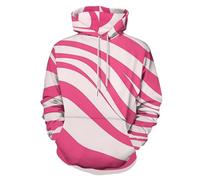 Unisex 3D Pullover Hoodie for Men Women, Fashion Creative Abstract Waves Printed Long Sleeve Hooded Sweatshirts with Pockets, Novelty Pink Zebra Print Illustration Streetwear, White