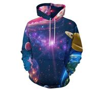 Unisex 3D Pullover Hoodie for Men Women, Fashion Creative Celestial Universe Printed Long Sleeve Hooded Sweatshirts with Pockets, Novelty Nebula Space Streetwear, Blue