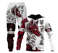 Unisex 3D Wolf Print Hoodie Men Jogging Suit Unisex Sweatshirts Hoody + Pants Sets S-6XL (Hoodie1,2XL)