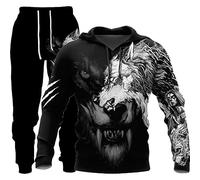 Unisex 3D Wolf Print Hoodie Men Jogging Suit Unisex Sweatshirts Hoody + Pants Sets S-6XL (Hoodie11,L)