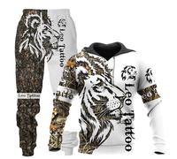 Unisex 3D Wolf Print Hoodie Men Jogging Suit Unisex Sweatshirts Hoody + Pants Sets S-6XL (Hoodie2,L)