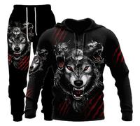 Unisex 3D Wolf Print Hoodie Men Jogging Suit Unisex Sweatshirts Hoody + Pants Sets S-6XL (Hoodie4,L)