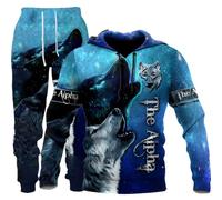 Unisex 3D Wolf Print Hoodie Men Jogging Suit Unisex Sweatshirts Hoody + Pants Sets S-6XL (Hoodie5,L)