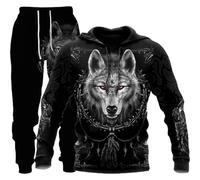 Unisex 3D Wolf Print Hoodie Men Jogging Suit Unisex Sweatshirts Hoody + Pants Sets S-6XL (Hoodie6,L)