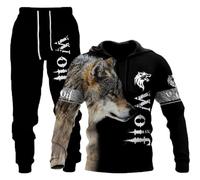 Unisex 3D Wolf Print Hoodie Men Jogging Suit Unisex Sweatshirts Hoody + Pants Sets S-6XL (Hoodie7,M)