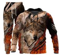 Unisex 3D Wolf Print Hoodie Men Jogging Suit Unisex Sweatshirts Hoody + Pants Sets S-6XL (Hoodie8,M)
