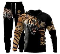 Unisex 3D Wolf Print Hoodie Men Jogging Suit Unisex Sweatshirts Hoody + Pants Sets S-6XL (Hoodie9,L)