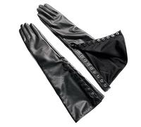 Unisex 50Cm Over-Elbow Opera Length Genuine Leather Gloves With Arm Buttons Classic Solid Black For Formal Wear Or Driving