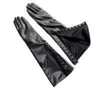 Unisex 50Cm Over-Elbow Opera Length Genuine Leather Gloves With Arm Buttons Classic Solid Black For Formal Wear Or Driving