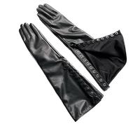Unisex 50Cm Over-Elbow Opera Length Genuine Leather Gloves With Arm Buttons Classic Solid Black For Formal Wear Or Driving