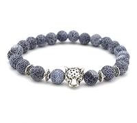 Unisex 8 mm Volcanic Lava Rock Gold Plated Panther Leopard Head Bead Buddha Bracelet Natural Stone Anti-Anxiety Essential Oil Diffuser Energy Balance Stress Relief Reiki Chakra Healing Yoga Meditation