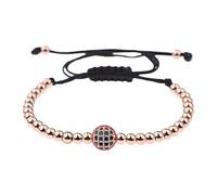 Unisex Adjustable 4mm Pure Copper Beaded Bracelet With Zircon Inlay - European And American Style(Rose gold)