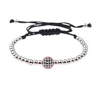 Unisex Adjustable 4mm Pure Copper Beaded Bracelet With Zircon Inlay - European And American Style(Silver)
