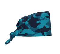 Unisex Adjustable Surgical Sweatband - Elastic Bandage Cap - Scrub Caps for Nurse Working Cap, Camo Shark Blue Black, 1