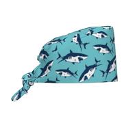 Unisex Adjustable Surgical Sweatband - Elastic Bandage Cap - Scrub Caps for Nurse Working Cap, Ocean Shark, 1