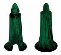 Unisex Adult and Child Long Velvet Hooded Cloak, Vampire Witch Death Nun Dracula Medieval Cloak, Velvet Cloak Man Woman Children for Halloween and Carnival (Green, 140CM)