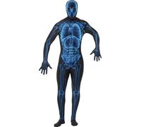 Smiffy's X-Ray Skeleton 2nd Skin Bodysuit Blue & Black, Concealed Fly, Under-Chin Opening, Mens