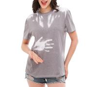Unisex Adult Color Changing Short Sleeve T-Shirts Men and Women Heat Reactive Novelty Top Tees, Grey to White, XS