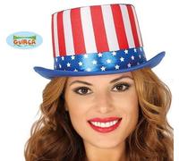 Fiestas Guirca Adult USA Top American Fancy Dress Up Uncle Sam 4th of July Headwear Accessory American Flag Halloween Cosplay Red White and Blue One Size