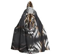 Unisex Adult Halloween Hooded Cloak â€“ Tiger at rest Full Print Costume Cape for Cosplay, Party, and Themed Events