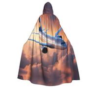 Unisex Adult Halloween Hooded Cloak - Beautiful Sky Airplane Full Print Costume Cape for Cosplay, Party, and Themed Events