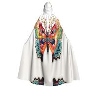 Unisex Adult Halloween Hooded Cloak - Embroidery Colorful Butterfly Full Print Costume Cape for Cosplay, Party, and Themed Events
