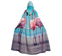 Unisex Adult Halloween Hooded Cloak - Flamingo Beach Full Print Costume Cape for Cosplay, Party, and Themed Events