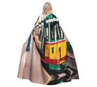 Unisex Adult Halloween Hooded Cloak - lisbon tram pattern Full Print Costume Cape for Cosplay, Party, and Themed Events