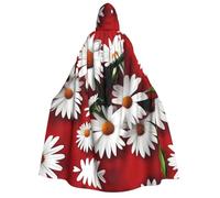 Unisex Adult Halloween Hooded Cloak - Red Flower and White Daisy Full Print Costume Cape for Parties, Carnivals, Comic Exhibitions