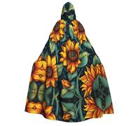 Unisex Adult Halloween Hooded Cloak - Spring Sunflowers Retro Flowers Full Print Costume Cape for Parties, Carnivals, Comic Exhibitions