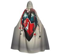 Unisex Adult Halloween Hooded Cloak - Treble Love and Music Full Print Costume Cape for Parties, Carnivals, Comic Exhibitions