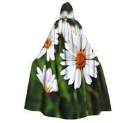 Unisex Adult Halloween Hooded Cloak - White Daisy Flowers Full Print Costume Cape for Parties, Carnivals, Comic Exhibitions