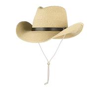 Unisex Adult Panama Straw Hat Summer Classic Fedora Cowboy Jazz Gentleman's Hat with Adjustable Chin Strap Wide Brim Church Derby Cap for Men Women Party Travel Outfits, Beige Brown