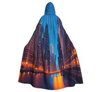 Unisex Adults Chicago Night Print Long Hooded Cloak Cosplay Costumes For Parties And Theme Events