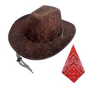 Unisex Adults Cowboy Cowgirl Hat with Red Bandana, Men Women Halloween Western Cowboy Cosplay Costume Set Wild Wide Brim Hat and Neckerchief for Music Festival Bachelor Party Night Club