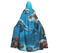 Unisex Adults Dolphins Sea Turtle Shark Octopus Coral Reef Print Long Hooded Cloak Cosplay Costumes For Parties And Theme Events