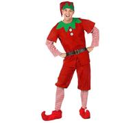 Unisex Adults Elf Costume with Top and Trousers/Vestito + Shoes/Calzini + Cappello Cheeky Fancy Elf Outfit Men Xmas Fancy Dress Up Women Plus Size Christmas Outfit Adult,Red Male,170