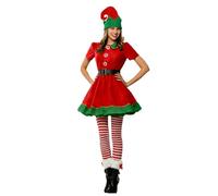 Unisex Adults Elf Costume with Top and Trousers/Vestito + Shoes/Calzini + Cappello Cheeky Fancy Elf Outfit Men Xmas Fancy Dress Up Women Plus Size Christmas Outfit Adult,Red Female,160