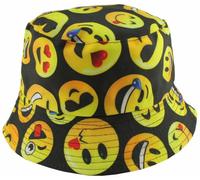 Unisex Adults Reversible Packable Summer Bucket Hat in Emoji Black, Size: One Size